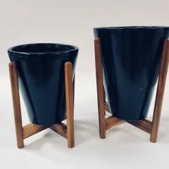 Exotic Flora Pots & Planters Love Bite With Wooden Stands - Black
