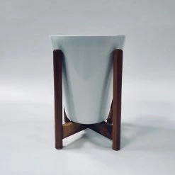 Exotic Flora Love Bite With Wooden Stands - White Pots & Planters