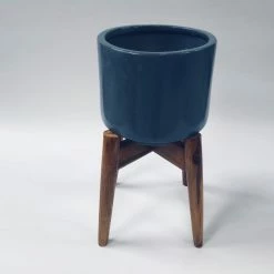 Exotic Flora Crimson Sky With Wooden Stand Pots & Planters