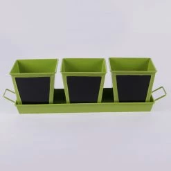 Exotic Flora Set Of Three Chalk Board Painted Herb Pots Green