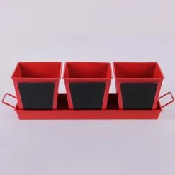 Exotic Flora Set Of Three Chalk Board Painted Herb Pots Red Pots & Planters