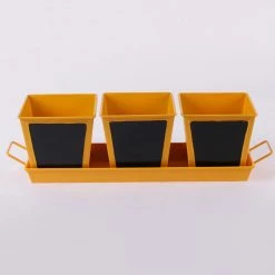 Exotic Flora Set Of Three Chalk Board Painted Herb Pots Yellow Pots & Planters
