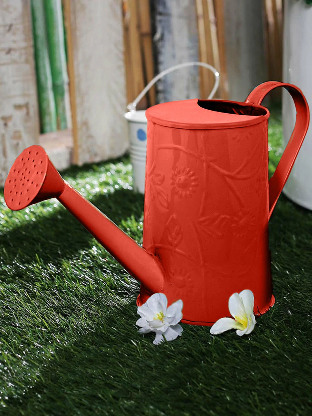 Exotic Flora Design Embossed Watercane Red Pots & Planters 1 Exotic Flora Design Embossed Watercane Red Pots & Planters