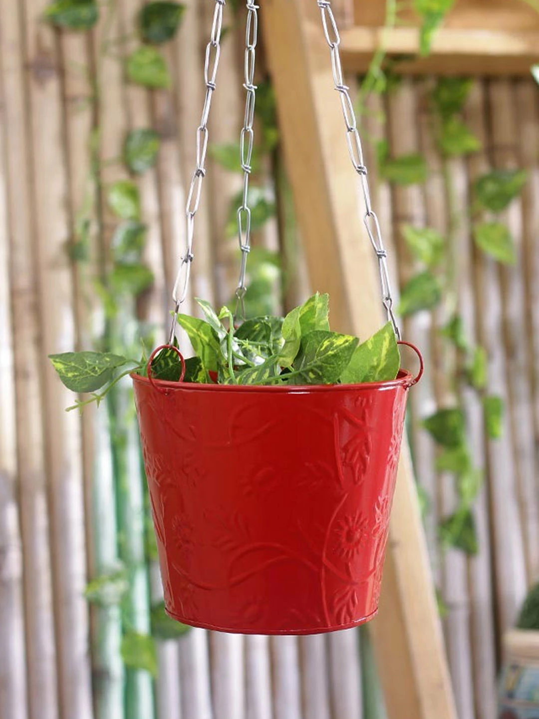 Exotic Flora Hanging Bucket Red Pots & Planters 1 Exotic Flora Hanging Bucket Red Pots & Planters