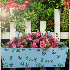 Exotic Flora Handpainted Rectangle Planter Blue