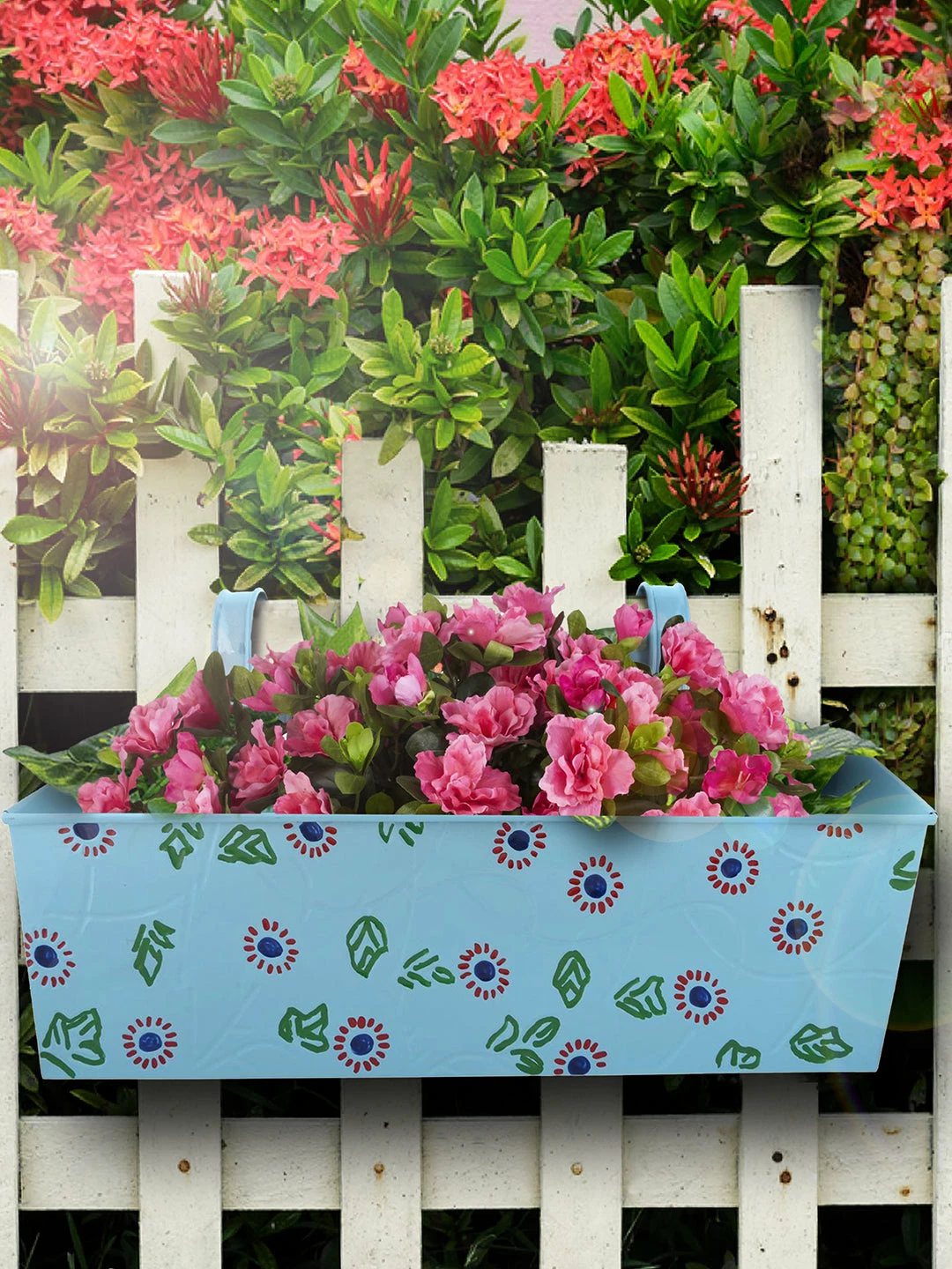 Exotic Flora Handpainted Rectangle Planter Blue 1 Exotic Flora Handpainted Rectangle Planter Blue