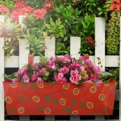 Exotic Flora Handpainted Rectangle Planter Red Pots & Planters