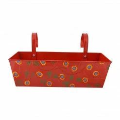 Exotic Flora Handpainted Rectangle Planter Red Pots & Planters