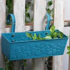Exotic Flora Embossed Rectangular Pot Blue