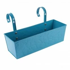 Exotic Flora Embossed Rectangular Pot Blue
