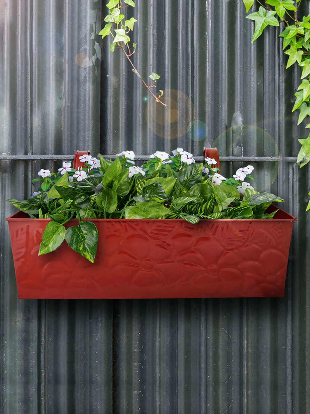 Exotic Flora Embossed Rectangular Pot Red 1 Exotic Flora Embossed Rectangular Pot Red