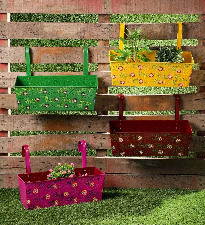 Exotic Flora Set Of Four 18'' Handpainted Rectangle Planters 1 Exotic Flora Set Of Four 18'' Handpainted Rectangle Planters