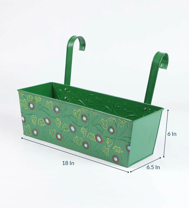 Exotic Flora Set Of Four 18'' Handpainted Rectangle Planters 3 Exotic Flora Set Of Four 18'' Handpainted Rectangle Planters