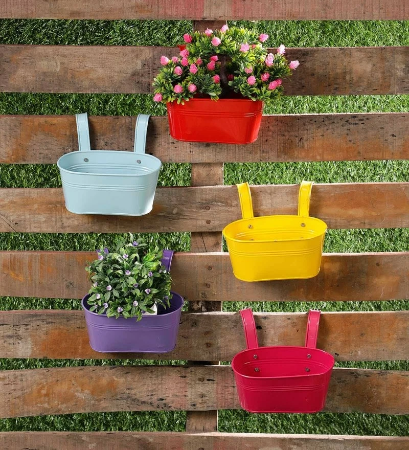 Exotic Flora Set Of Five 8 Inches Oval Railing Planters 1 Exotic Flora Set Of Five 8 Inches Oval Railing Planters