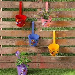 Exotic Flora Set Of Five Flower Embossed Railing Pots