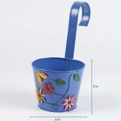 Exotic Flora Set Of Five Flower Embossed Railing Pots