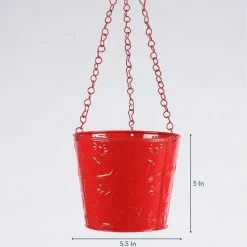 Exotic Flora Set Of Five Hanging Bucket Red Pots & Planters 5 Exotic Flora Set Of Five Hanging Bucket Red Pots & Planters