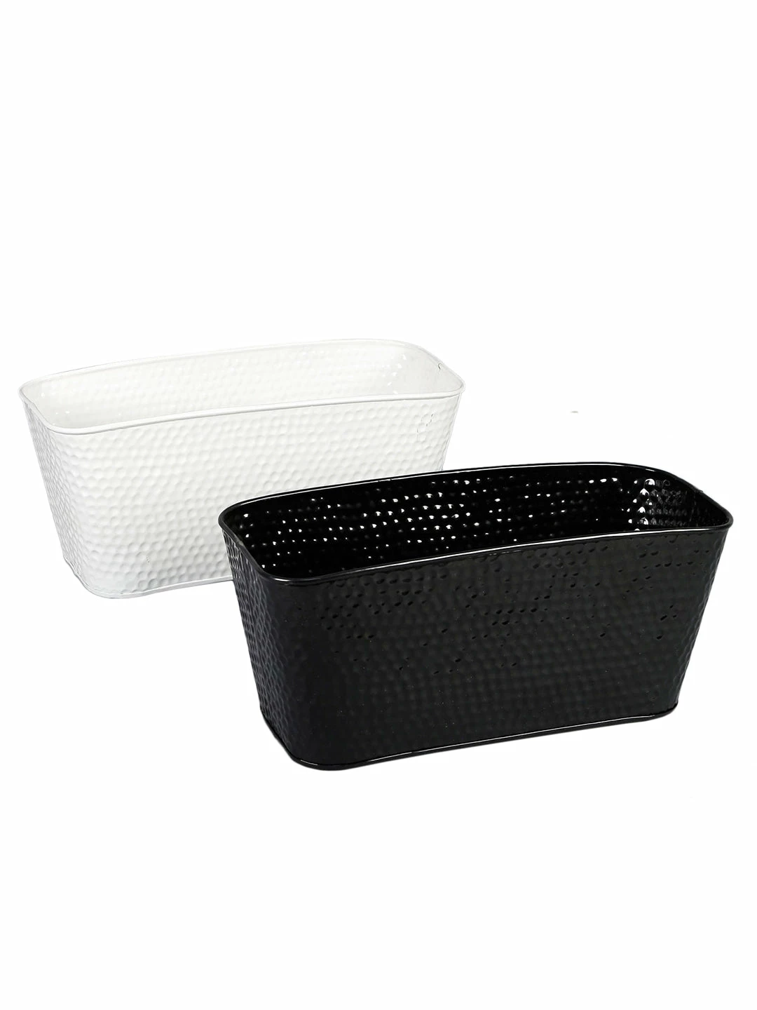 Exotic Flora Set Of Two 12'' Embossed Pot Black & White 2 Exotic Flora Set Of Two 12'' Embossed Pot Black & White