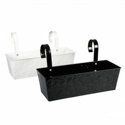 Exotic Flora Set Of Two 18'' Embossed Recatngular Planter Black & White Pots & Planters