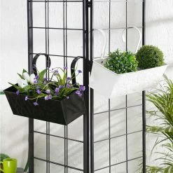 Exotic Flora Set Of Two 18'' Embossed Recatngular Planter Black & White Pots & Planters
