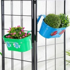 Exotic Flora Set Of Two Fish Tub Blue & Green Pots & Planters