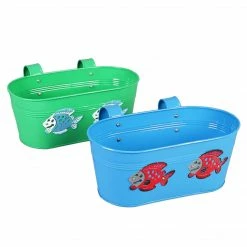 Exotic Flora Set Of Two Fish Tub Blue & Green Pots & Planters