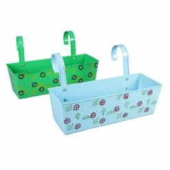 Exotic Flora Pots & Planters Set Of Two Handpainted Rectangle Planter Blue & Green