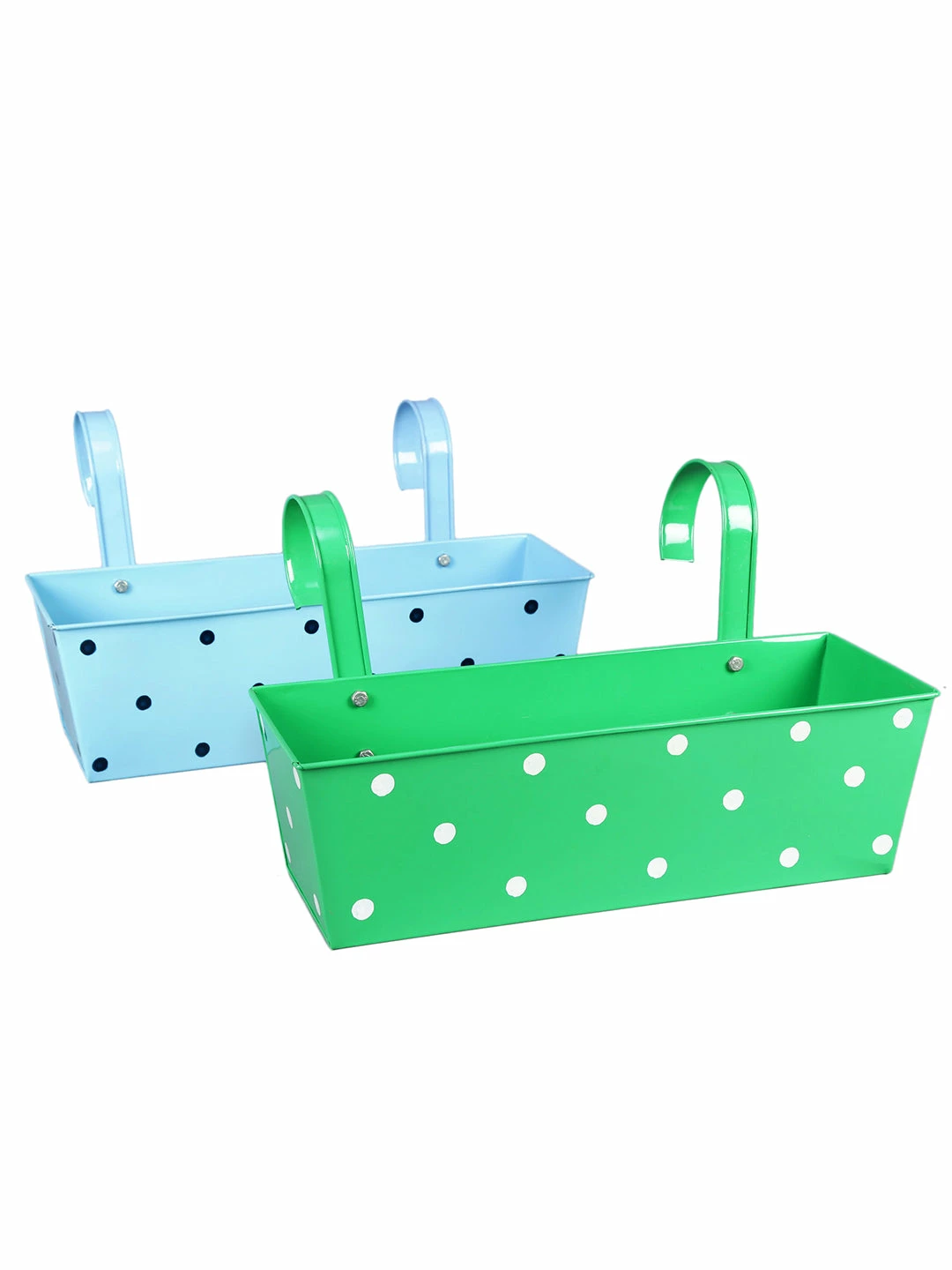 Exotic Flora Pots & Planters Set Of Two Polka Dot Rectangle Planter Blue & Green 2 Exotic Flora Pots & Planters Set Of Two Polka Dot Rectangle Planter Blue & Green