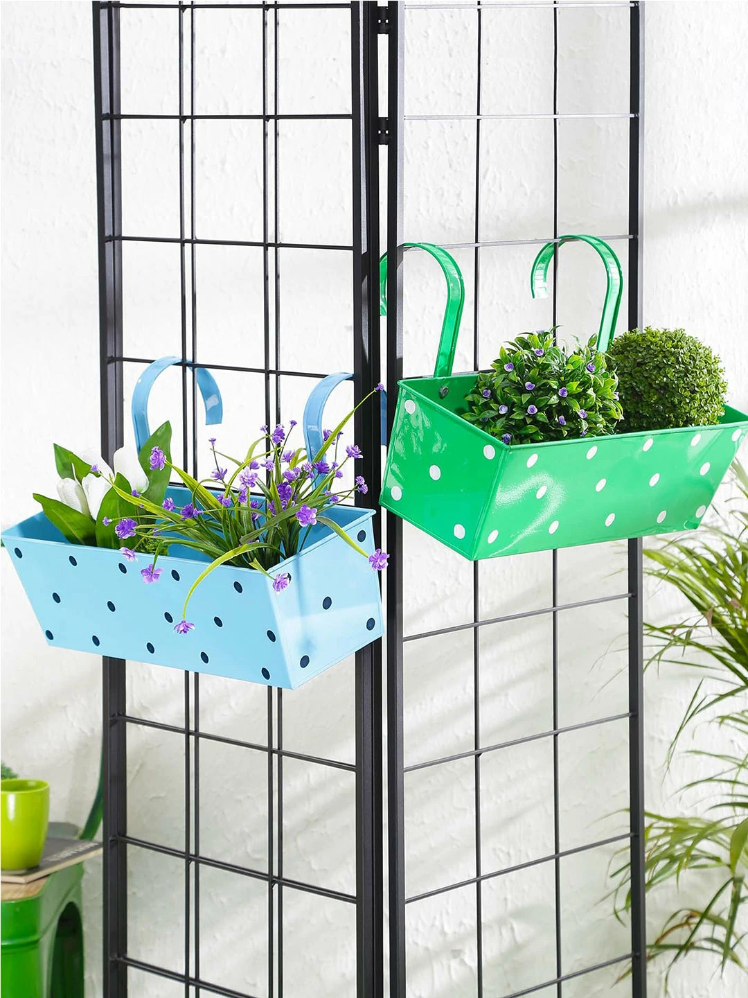 Exotic Flora Pots & Planters Set Of Two Polka Dot Rectangle Planter Blue & Green 1 Exotic Flora Pots & Planters Set Of Two Polka Dot Rectangle Planter Blue & Green