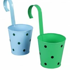 Exotic Flora Pots & Planters Set Of Two Railling Pot Polka Blue & Green 5 Exotic Flora Pots & Planters Set Of Two Railling Pot Polka Blue & Green