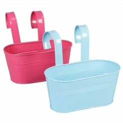 Exotic Flora Pots & Planters Set Of Two Oval Railling Planter Small Blue & Pink