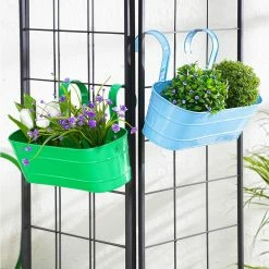 Exotic Flora Pots & Planters Set Of Two Oval Railing Planter Large Green & Blue