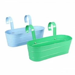 Exotic Flora Pots & Planters Set Of Two Oval Railing Planter Large Green & Blue