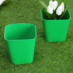 Exotic Flora Set Of Two Embossed Pot Green Pots & Planters