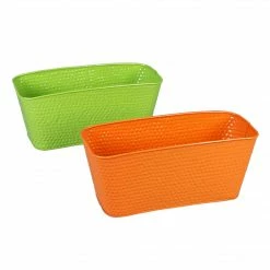 Exotic Flora Set Of Two 12'' Embossed Pot Green & Orange Pots & Planters