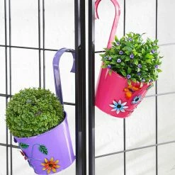 Exotic Flora Set Of Two Flower Embossed Railing Planter Pink & Purple