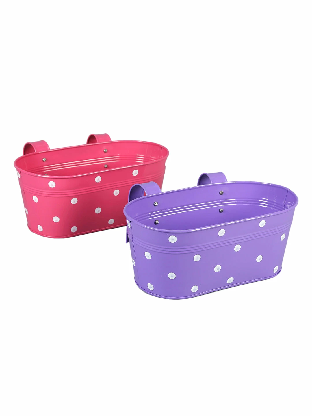 Exotic Flora Pots & Planters Set Of Two Polka Dot Oval Railling Planter Big Purple & Pink 2 Exotic Flora Pots & Planters Set Of Two Polka Dot Oval Railling Planter Big Purple & Pink