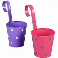 Exotic Flora Pots & Planters Set Of Two Railling Pot Polka Purple & Pink