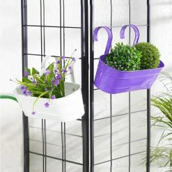 Exotic Flora Set Of Two Oval Railing Planter Large Purple & White Pots & Planters