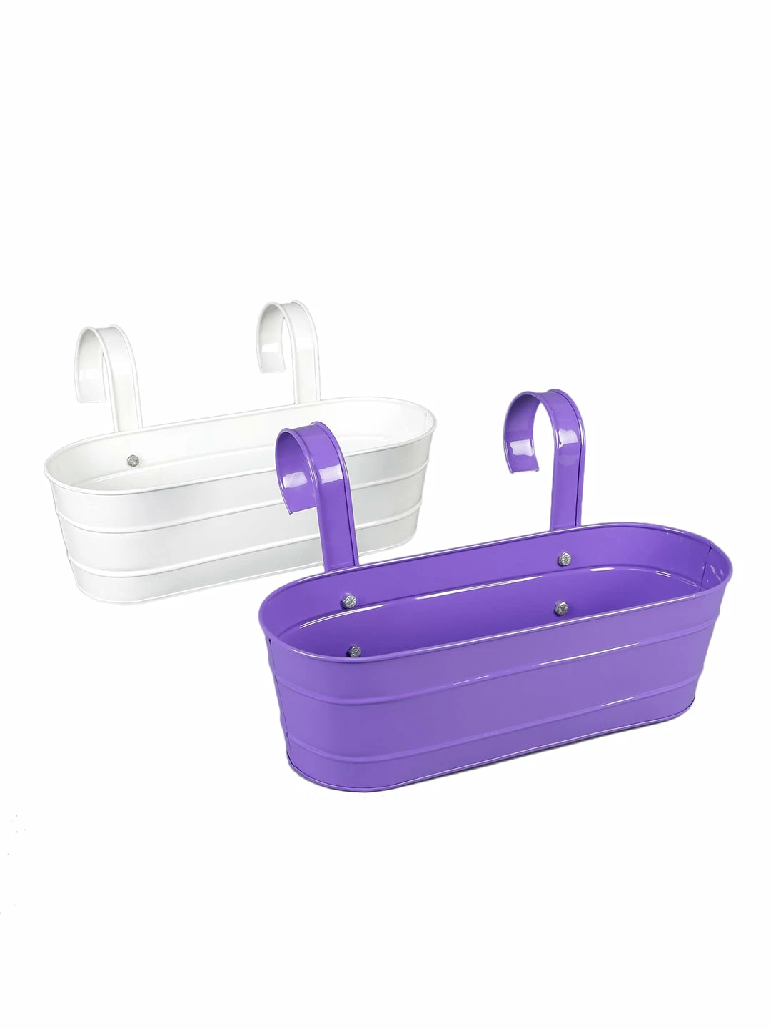 Exotic Flora Set Of Two Oval Railing Planter Large Purple & White Pots & Planters 2 Exotic Flora Set Of Two Oval Railing Planter Large Purple & White Pots & Planters