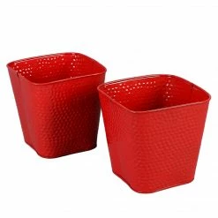 Exotic Flora Set Of Two Embossed Pot Red