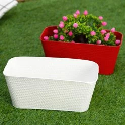 Exotic Flora Pots & Planters Set Of Two 12'' Embossed Pot Red & White