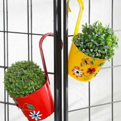 Exotic Flora Set Of Two Flower Embossed Railing Planter Red & Yellow Pots & Planters
