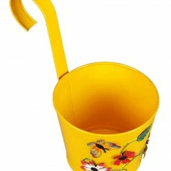 Exotic Flora Set Of Two Flower Embossed Railing Planter Red & Yellow Pots & Planters