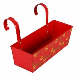 Exotic Flora Set Of Two Handpainted Rectangle Planter Red & Yellow Pots & Planters