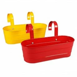 Exotic Flora Set Of Two Oval Railing Planter Large Yellow & Red Pots & Planters