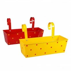 Exotic Flora Set Of Two Polka Dot Rectangle Planter Red & Yellow
