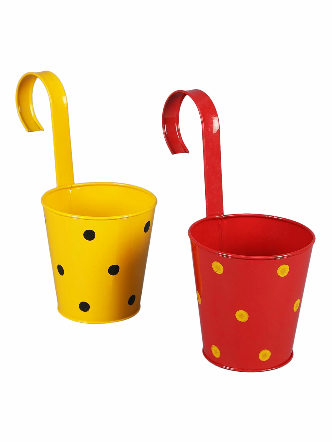 Exotic Flora Pots & Planters Set Of Two Railling Pot Polka Red & Yellow 2 Exotic Flora Pots & Planters Set Of Two Railling Pot Polka Red & Yellow