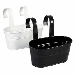 Exotic Flora Pots & Planters Set Of Two Oval Railling Planter Small White & Black