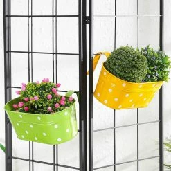 Exotic Flora Set Of Two Polka Dot Oval Railling Planter Big Yellow & Green Pots & Planters